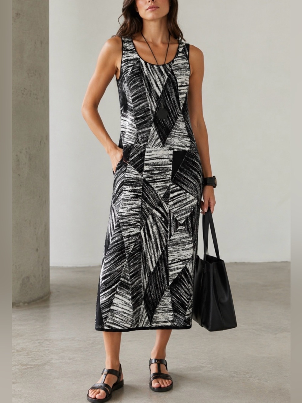 Sarah Pacini Bicolor Jacquard Knitted Maxi Dress